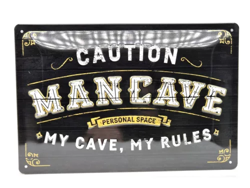 Caution - Man cave - My cave my rules - fémplakát  fém tábla (30x20 cm)