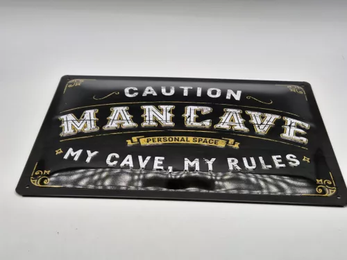 Caution - Man cave - My cave my rules - fémplakát  fém tábla (30x20 cm)