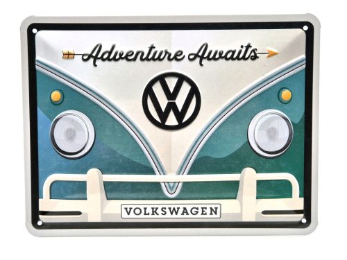 Volkswagen VW T1 Transporter - Adventure Awaits - fémplakát  fém  tábla  (20x15cm)