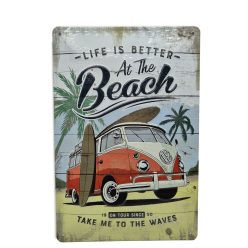   Volkswagen VW T1 Transporter Life is better - At the beach - fémplakát  fém tábla (20x30cm)