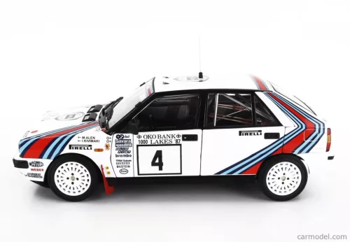LANCIA  DELTA HF INTEGRALE 4WD TEAM LANCIA  N 4 WINNER RALLY 1000 LAKES 1987 MARKKU ALEN - ILKKA KIVIMAKI  WHITE RED BLUE