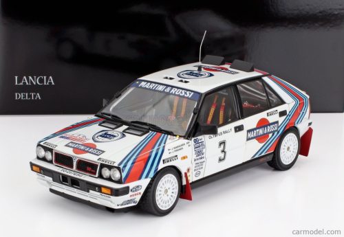 LANCIA  DELTA HF INTEGRALE 4WD TEAM MARTINI & ROSSI RACING N 3 WINNER RALLY OLYMPUS USA 1987 JUHA KANKKUNEN - JUHA PIIRONEN  WHITE RED BLUE