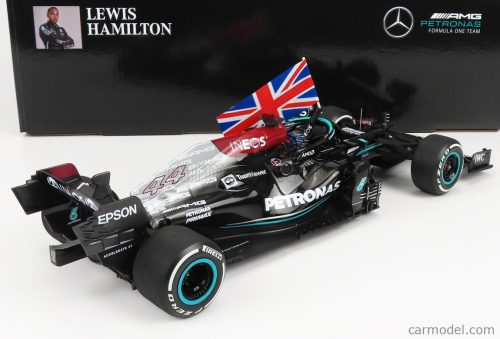 MERCEDES GP  F1  W12 MERCEDES M12 EQ POWER+ TEAM AMG PETRONAS MOTORSPORT FORMULA ONE N 44 WINNER BRITISH SILVERSTONE GP (WITH FLAG) 2021 LEWIS HAMILTON