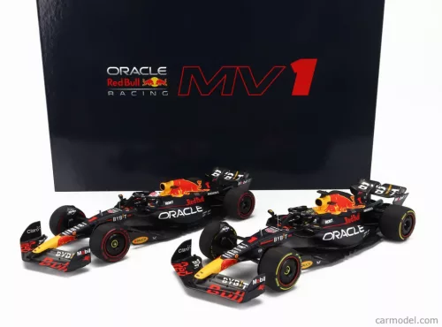 RED BULL  SET 2X F1  RB19 TEAM ORACLE RED BULL RACING N 1 WORLD CHAMPION 2nd SPRINT RACE + WINNER QATAR GP 2023 MAX VERSTAPPEN  MATT BLUE