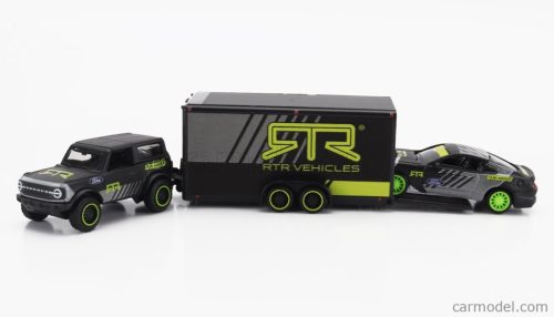 FORD USA  BRONCO 2021 WITH TRAILER CAR TRANSPORTER + MUSTANG GT COUPE RTR VEHICLES 2015  GREY YELLOW