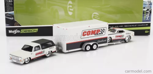 CHEVROLET  BLAZER K5 1979 WITH TRAILER CAR TRANSPORTER + CAMARO Z/28 COUPE RACING COMP CAMS 1968  WHITE BLACK
