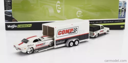 CHEVROLET  BLAZER K5 1979 WITH TRAILER CAR TRANSPORTER + CAMARO Z/28 COUPE RACING COMP CAMS 1968  WHITE BLACK