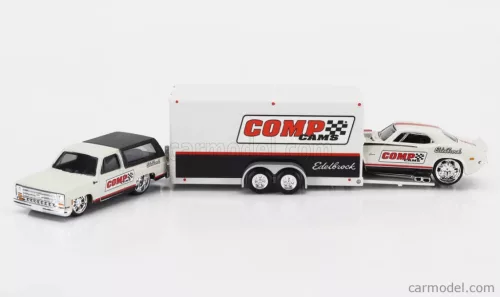 CHEVROLET  BLAZER K5 1979 WITH TRAILER CAR TRANSPORTER + CAMARO Z/28 COUPE RACING COMP CAMS 1968  WHITE BLACK