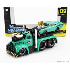   MACK  B-61 FLATBED TRUCK CAR TRANSPORTER 1953 WITH DODGE DART CUSTOM 1968  GREEEN