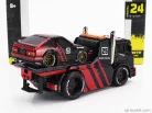 TRUCK  JDM FLATBED TRUCK CAR TRANSPORTER WITH TOYOTA SPRINTER TRUENO (AE86) ADVAN CUSTOM 1983  BLACK RED