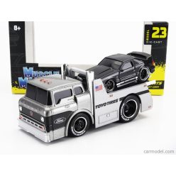   FORD USA  C600 FLATBED TRUCK CAR TRANSPORTER WITH MUSTANG SVT COBRA COUPE TOYO TIRES CUSTOM 1993  SILVER BLACK