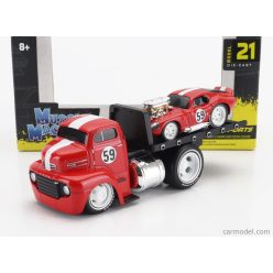   FORD USA  COE FLATBED TRUCK CAR TRANSPORTER WITH SHELBY DAYTONA COUPE N 59 CUSTOM 1965  RED WHITE