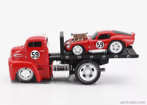 FORD USA  COE FLATBED TRUCK CAR TRANSPORTER WITH SHELBY DAYTONA COUPE N 59 CUSTOM 1965  RED WHITE