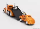 MACK  B-61 FLATBED TRUCK CAR TRANSPORTER 1953 WITH WILLYS COUPE GASSER CUSTOM 1941  ORANGE MET