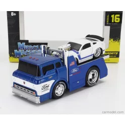   FORD USA  COE FLATBED TRUCK CAR TRANSPORTER 1965 WITH MUSTANG BOSS 302 CUSTOM 2013  BLUE SILVER