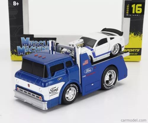 FORD USA  COE FLATBED TRUCK CAR TRANSPORTER 1965 WITH MUSTANG BOSS 302 CUSTOM 2013  BLUE SILVER