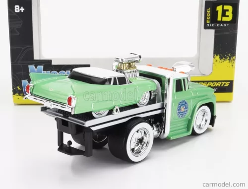 CHEVROLET  C-60 FLATBED CAR TRANSPORTER 1966 WITH CADILLAC CUSTOM 1961  LIGHT GREEN MET