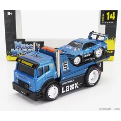   TRUCK  JDM FLATBED TRUCK CAR TRANSPORTER WITH NISSAN SKYLINE GT-R CUSTOM 1999  BLUE MET BLACK