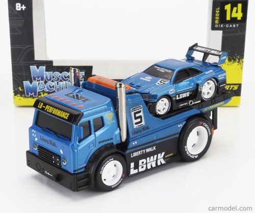 TRUCK  JDM FLATBED TRUCK CAR TRANSPORTER WITH NISSAN SKYLINE GT-R CUSTOM 1999  BLUE MET BLACK