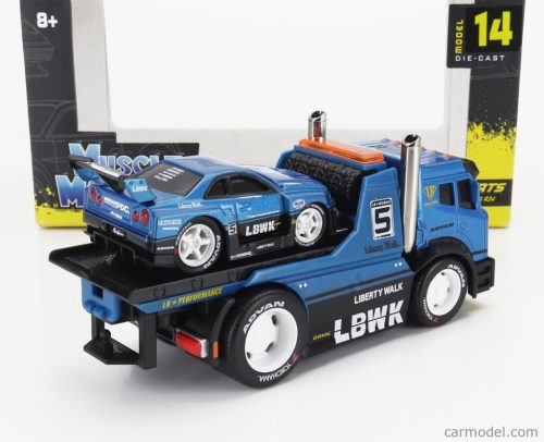 TRUCK  JDM FLATBED TRUCK CAR TRANSPORTER WITH NISSAN SKYLINE GT-R CUSTOM 1999  BLUE MET BLACK