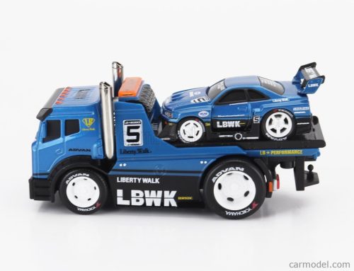 TRUCK  JDM FLATBED TRUCK CAR TRANSPORTER WITH NISSAN SKYLINE GT-R CUSTOM 1999  BLUE MET BLACK