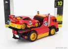 TRUCK  JDM FLATBED TRUCK CAR TRANSPORTER WITH PORSCHE 911 993 RWB CUSTOM 1996  RED YELLOW