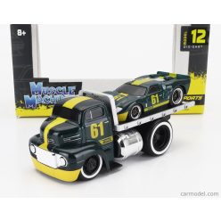   FORD USA  COE FLATBED TRUCK CAR TRANSPORTER 1965 WITH GT40 N 61 CUSTOM 1966  GREEN MET YELLOW