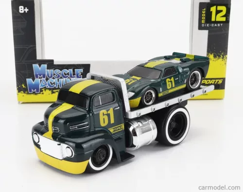 FORD USA  COE FLATBED TRUCK CAR TRANSPORTER 1965 WITH GT40 N 61 CUSTOM 1966  GREEN MET YELLOW