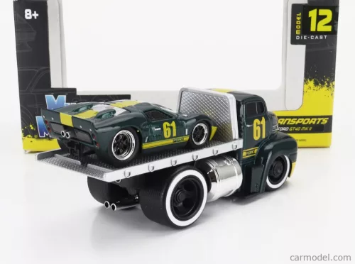 FORD USA  COE FLATBED TRUCK CAR TRANSPORTER 1965 WITH GT40 N 61 CUSTOM 1966  GREEN MET YELLOW