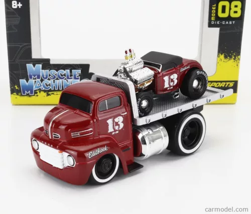 FORD USA  COE FLATBED TRUCK CAR TRANSPORTER 1965 WITH ROADSTER N 13 CUSTOM 1932  RED MET