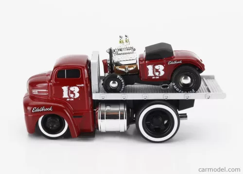 FORD USA  COE FLATBED TRUCK CAR TRANSPORTER 1965 WITH ROADSTER N 13 CUSTOM 1932  RED MET