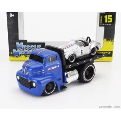   FORD USA  COE FLATBED TRUCK CAR TRANSPORTER 1965 WITH SHELBY COBRA N 6 CUSTOM 1964  BLUE SILVER