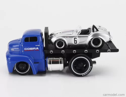 FORD USA  COE FLATBED TRUCK CAR TRANSPORTER 1965 WITH SHELBY COBRA N 6 CUSTOM 1964  BLUE SILVER
