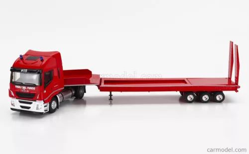 IVECO FIAT  STRALIS 480XP TRUCK RIMORCHIO PIANALE TRASPORTO MEZZI MOVIMENTO TERRA VIGILI DEL FUOCO 2016  RED