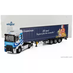   RENAULT  T-HIGH TRUCK TELONATO COMBRONDE TRANSPORTS 2025 - 80 ANS TOUJOURS PLUS LOIN ENSEMBLE  WHITE BLUE