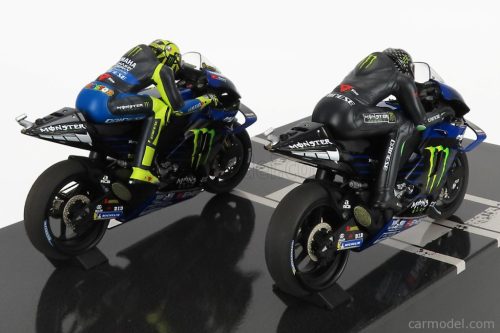 YAMAHA  SET 2X YZR-M1 TEAM MOVISTAR MONSTER ENERGY N 46 + N 44 MOTOGP TEST VALENCIA 2019 WITH FIGURES VALENTINO ROSSI AND LEWIS HAMILTON  BLUE BLACK