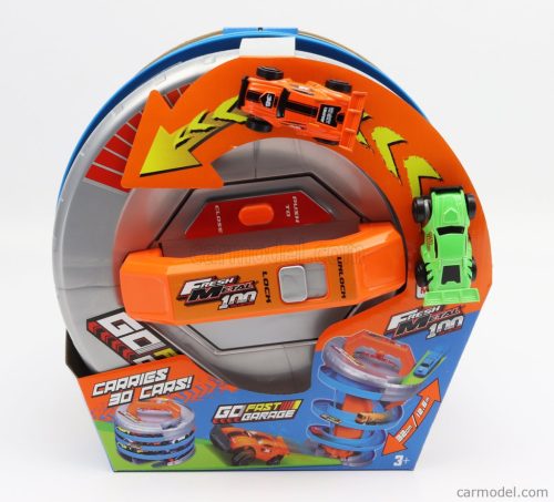 ACCESSORIES  DIORAMA - GO FAST GARAGE WITH 2X CARS INCLUDED  ORANGE