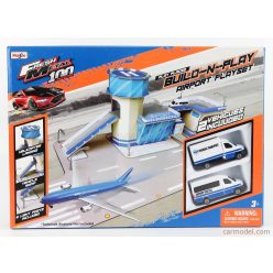   ACCESSORIES  DIORAMA - SET BUILD AIRPORT WITH 2X MERCEDES SPRINTER PACKAGE TRANSPORT AIRPORT SHUTTLE  LIGHT BLUE WHITE