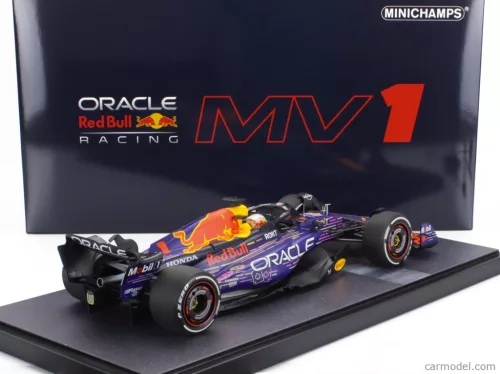 RED BULL  F1  RB19 TEAM ORACLE RED BULL RACING N 1 WORLD CHAMPION WINNER LAS VEGAS USA GP 2023 MAX VERSTAPPEN  PURPLE YELLOW RED