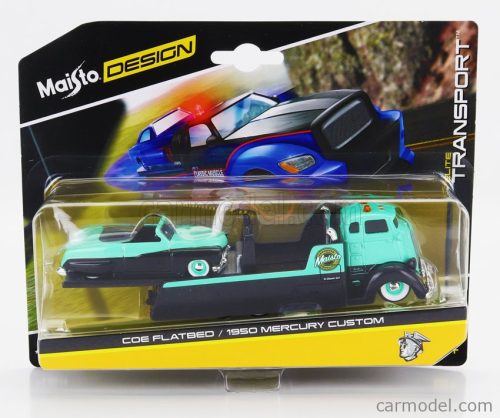 FORD USA  COE FLATBED RAMP TRUCK WITH MERCURY CUSTOM 1950  GREEN BLACK