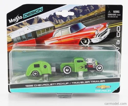 CHEVROLET  PICK-UP 1936 WITH TRAVELER TRAILER ROULOTTE CUSTOM 1936  GREEN BLACK