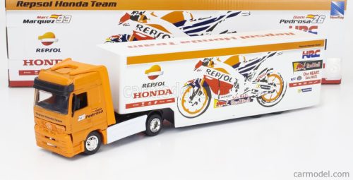 MERCEDES BENZ  ACTROS 1857 TRUCK TEAM HONDA RC213V REPSOL BIKE TRANSPORTER N 93 WORLD CHAMPION MARC MARQUEZ - N 26 DANI PEDROSA SEASON 2017  ORANGE WHITE