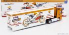 MERCEDES BENZ  ACTROS 1857 TRUCK TEAM HONDA RC213V REPSOL BIKE TRANSPORTER N 93 WORLD CHAMPION MARC MARQUEZ - N 26 DANI PEDROSA SEASON 2017  ORANGE WHITE