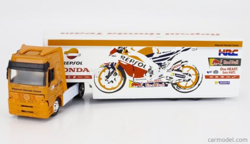 MERCEDES BENZ  ACTROS 1857 TRUCK TEAM HONDA RC213V REPSOL BIKE TRANSPORTER N 93 WORLD CHAMPION MARC MARQUEZ - N 26 DANI PEDROSA SEASON 2017  ORANGE WHITE