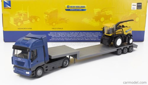 IVECO FIAT  STRALIS 540 TRUCK PIANALE 2009 WITH NEW HOLLAND FR920 MIETITREBBIA GOMMATA HARVESTER  BLUE YELLOW BLACK