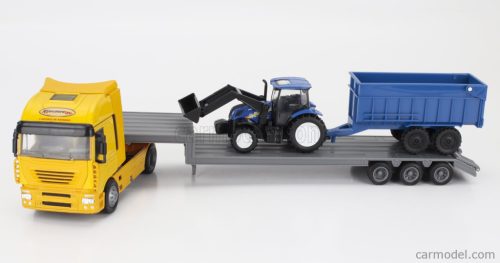 IVECO FIAT  STRALIS 540 TRUCK PIANALE 2009 WITH NEW HOLLAND T6.175 TRACTOR + TRAILER  YELLOW BLUE BLACK
