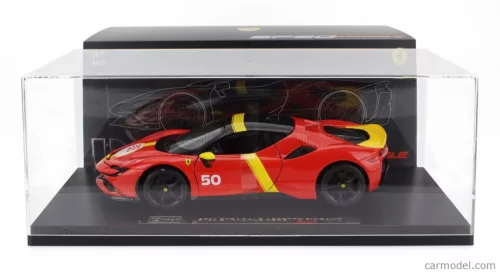 FERRARI  SF90 STRADALE HYBRID 1000hp N 50 24h LE MANS LIVERY - CON VETRINA - WITH SHOWCASE - EXCLUSIVE CARMODEL  RED YELLOW