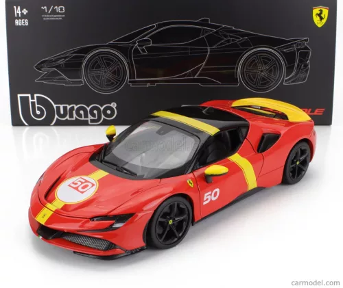 FERRARI  SF90 STRADALE HYBRID 1000hp N 50 24h LE MANS LIVERY - CON VETRINA - WITH SHOWCASE - EXCLUSIVE CARMODEL  RED YELLOW