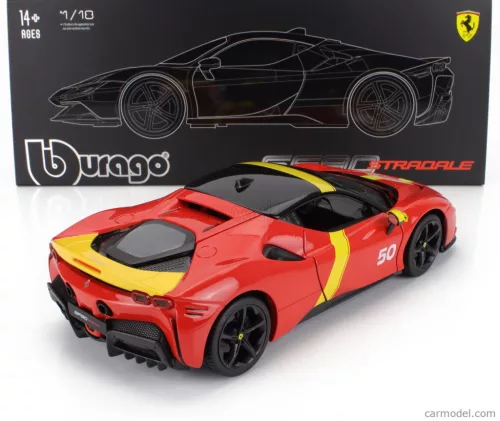 FERRARI  SF90 STRADALE HYBRID 1000hp N 50 24h LE MANS LIVERY - CON VETRINA - WITH SHOWCASE - EXCLUSIVE CARMODEL  RED YELLOW