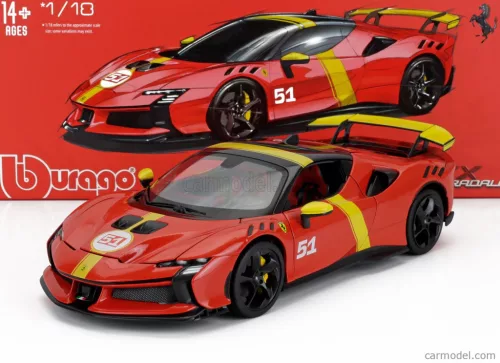 FERRARI  SF90 XX N 51 24h LE MANS WINNER LIVERY - CON VETRINA - WITH SHOWCASE - EXCLUSIVE CARMODEL  RED YELLOW